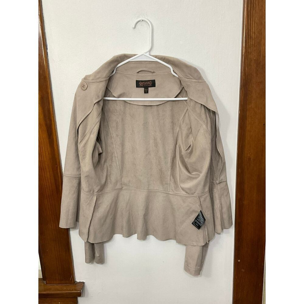 Shyanne Women's Ruffle Faux Suede Moto Jacket Front Zip Size Small Stretch - Picture 4 of 6